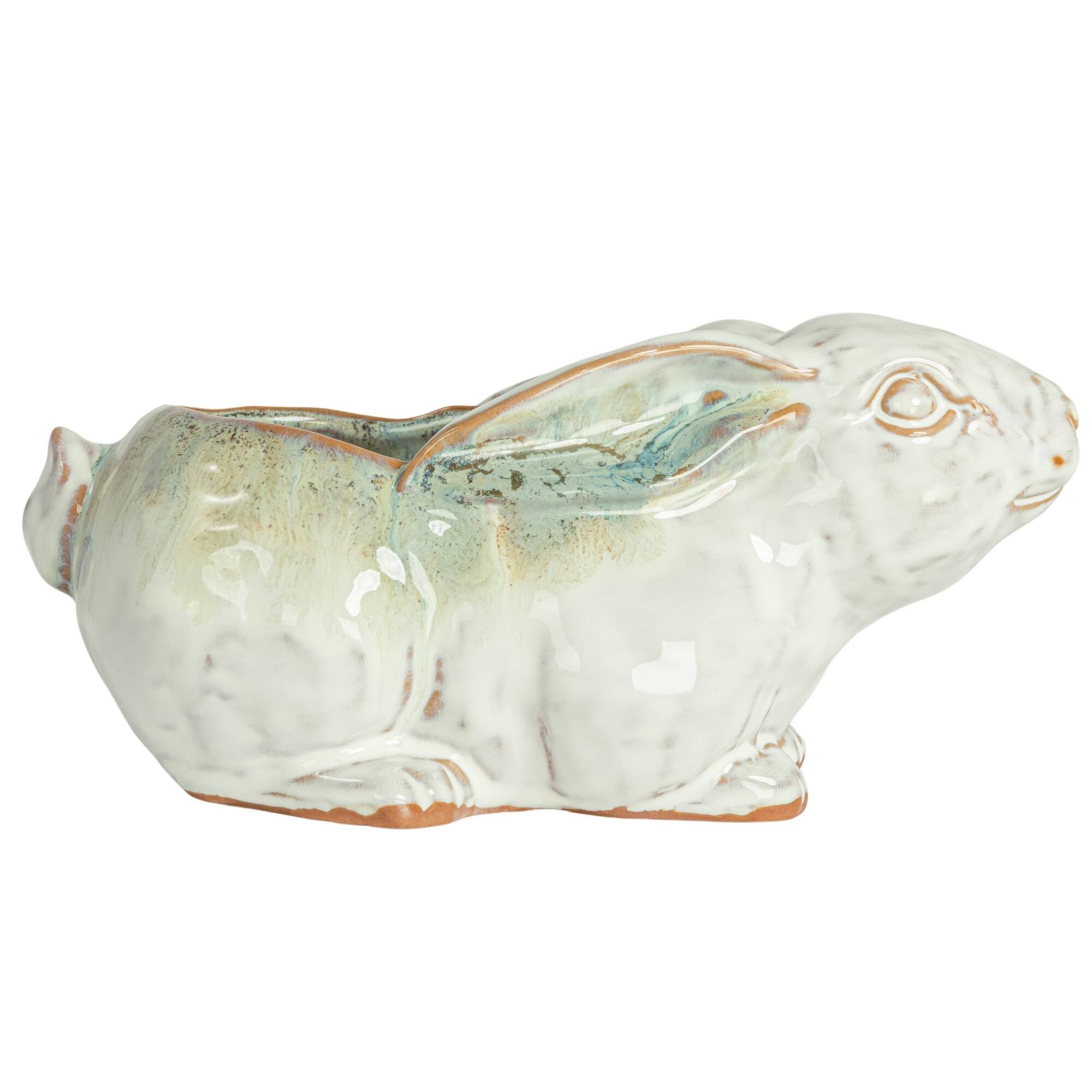 Hello Honey® 8.25" White & Marine Rabbit Stoneware Planter
